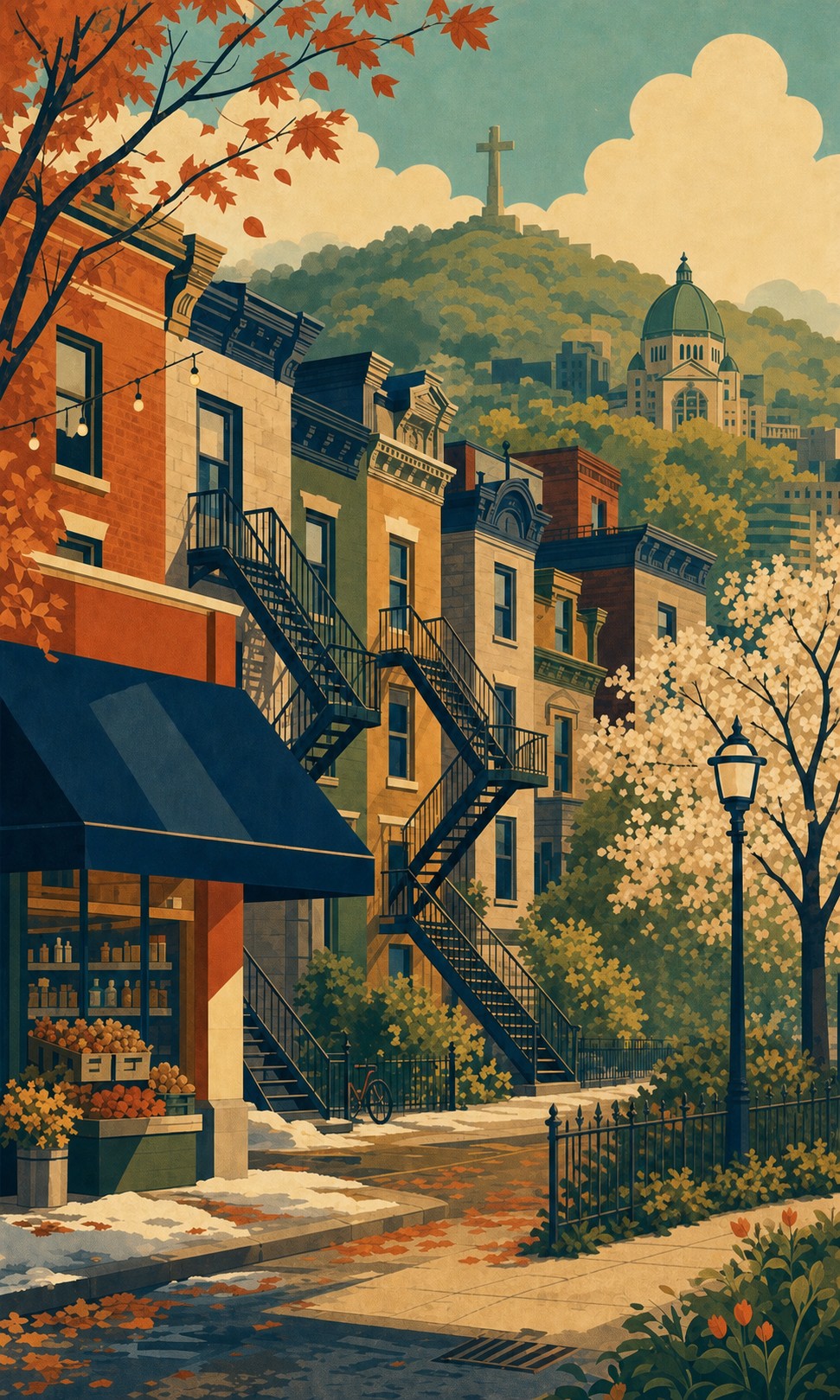 Illustration of a Montreal residential neighbourhood